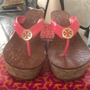 Tory Burch Patent Leather Wedge Thong